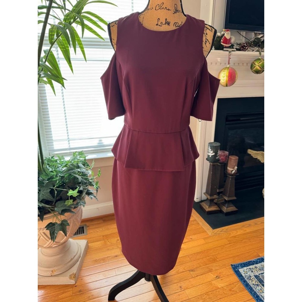 Ted Baker Burgundy Cold-Shoulder Peplum Dress
